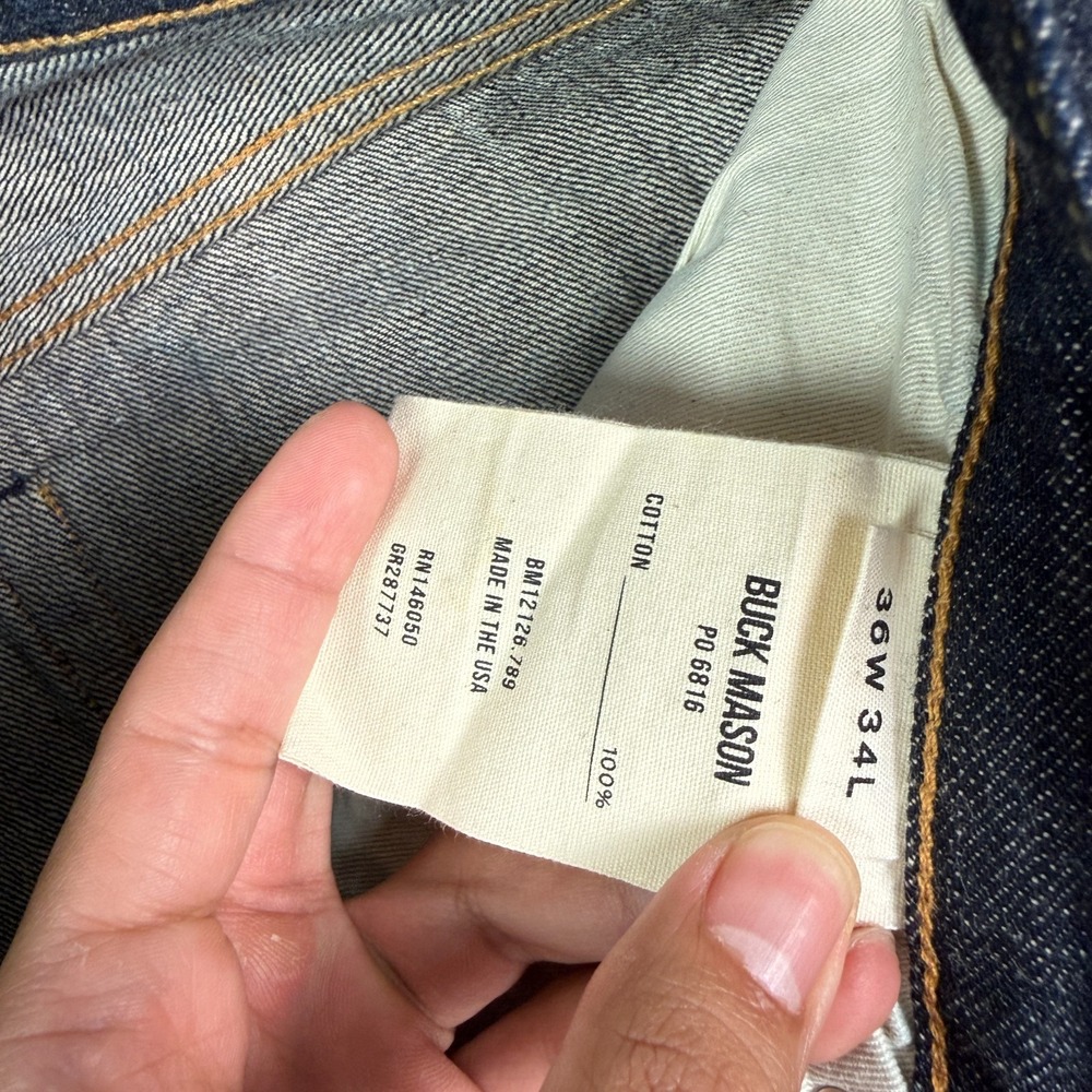 Buck Mason Full Saddle Selvedge Japanese Loomstate Denim Jeans Mens 36x26 Blue - Picture 6 of 12